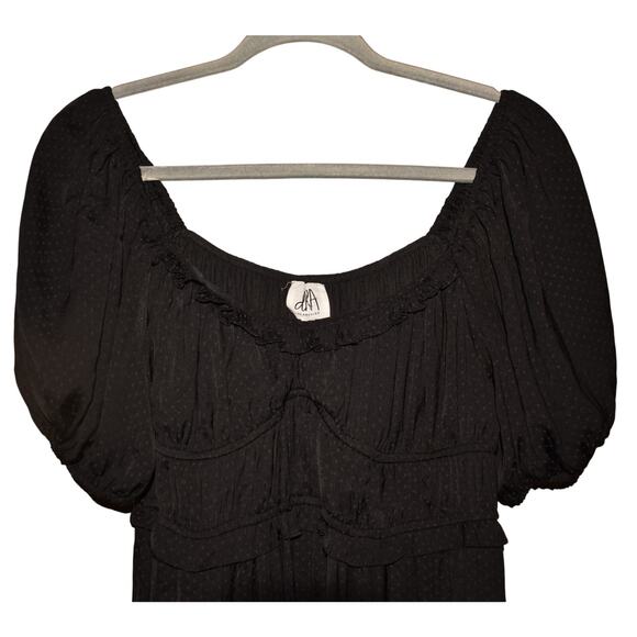 DRA LA $164 Black Micro Polka Dot Short Puff‎ Sleeve Maiden Maxi Dress Medium - Picture 3 of 4